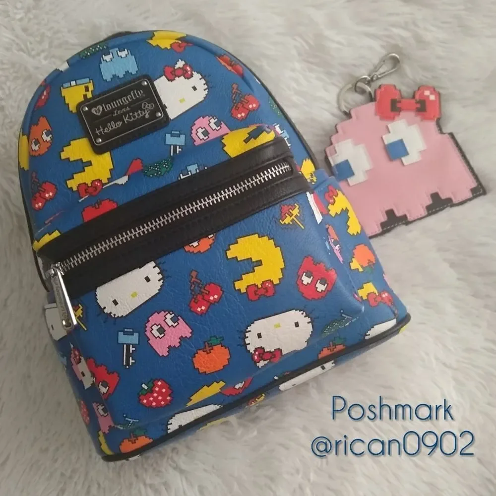 Loungefly Loves Hello Kitty Pac-Man Mini Backpack and Pink Pac-Man Coin Pouch